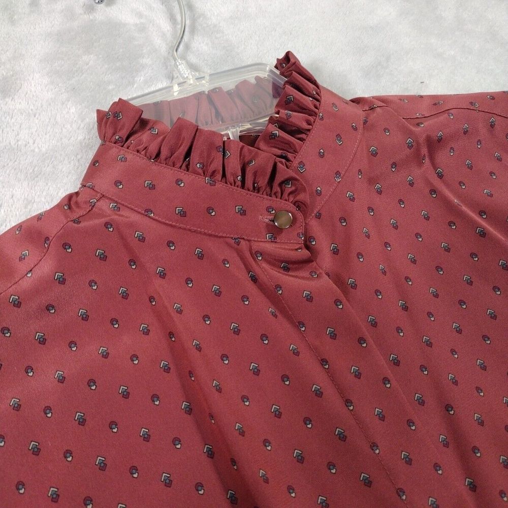 Vintage Prairie Blouse Print Victorian Size 12 Ruffle Collar Long Sleeve - Picture 2 of 10